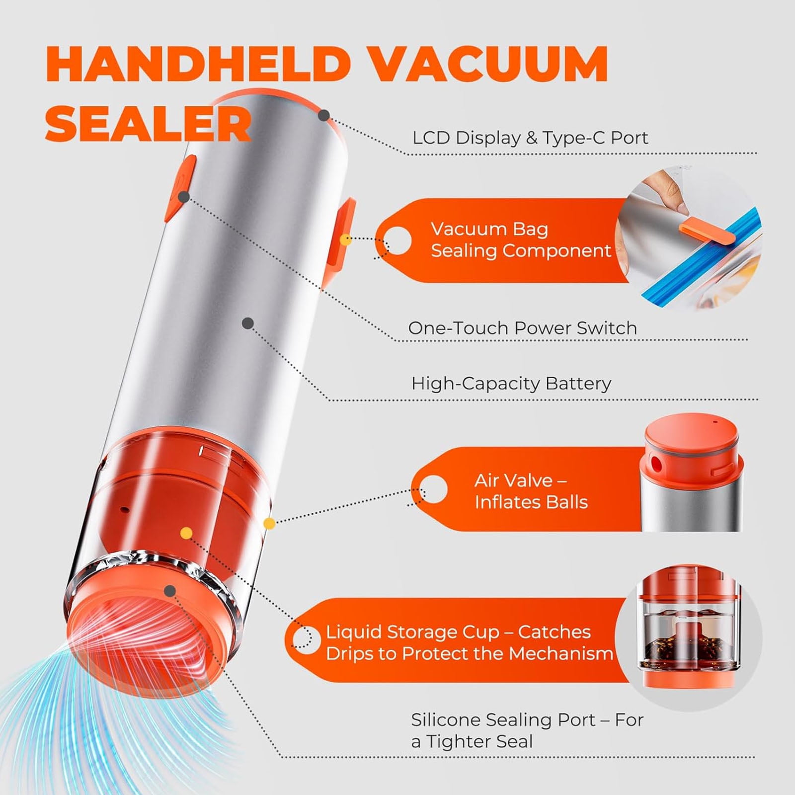 Wireless Vacuum Sealing Tool Set Handheld Masons Jar Vacuum Sealer for Home and Outdoor Use with Rechargeable