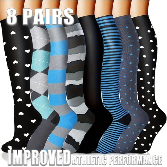 8 Pairs Compression Socks for Women Men Support Socks Knee High Wide Calf Socks 20-30mmhg