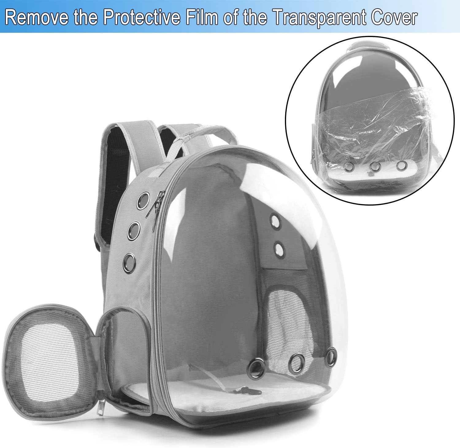Pet Carrier, Cat/Dog Bubble Backpack, Pet Travel Bag, Small Space Pet Capsule Knapsack, Airline-Approved Ventilate Transparent Capsule Backpack for Hiking and Outdoor Use (Gray)