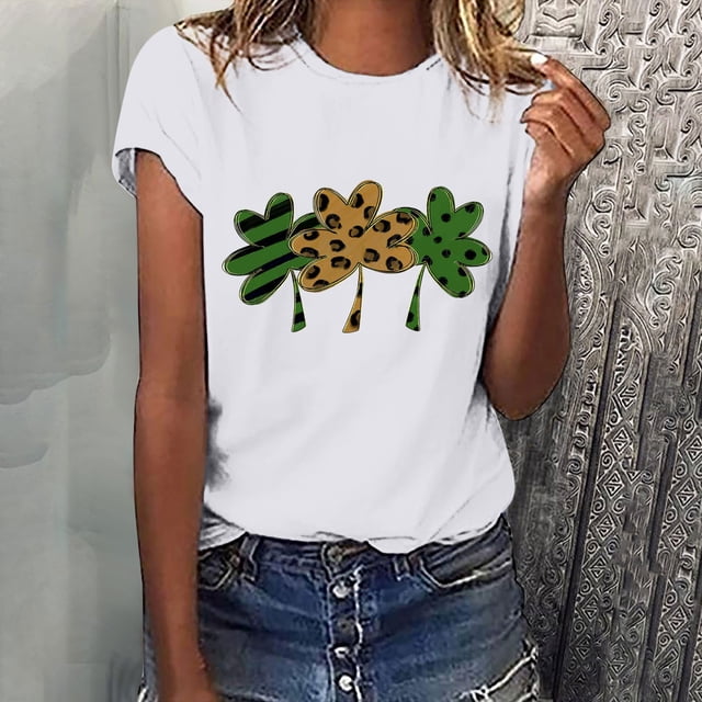 Qiopertar T-shirts à Col Rond pour Femmes Imprimé Saint-Patrick Mode Confortable Blouses Féminines Tops Liquidation Livraison Gratuite Offres de la Semaine Liquidation