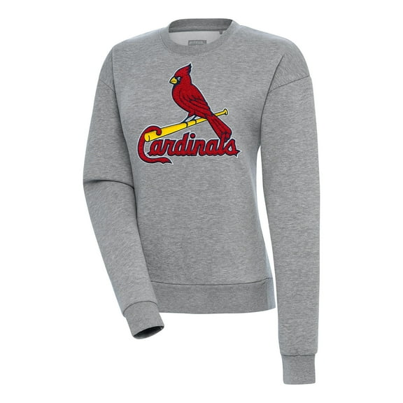 Women's Antigua  Heather Gray St. Louis Cardinals Victory Chenille Pullover Sweatshirt