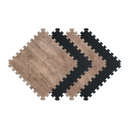 Norsk Reversible Faux Wood 4 Pack .47  Foam Mats - Rustic Brown
