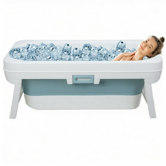 Yedigre 51 inch Foldable Bathtub, Portable Bathtub for Adult Kids, Large Collapsible Tub with Flip-up Handle, Freestanding Surround Collapsible Bathtub, No Lid, Hot Bath, Ice Bath