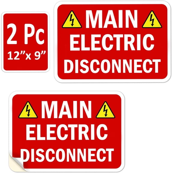 LV 2 Pack 12" X 9" Main Electrical Disconnect Sticker Service Label Emergency Sign 12x9 9x12 inches