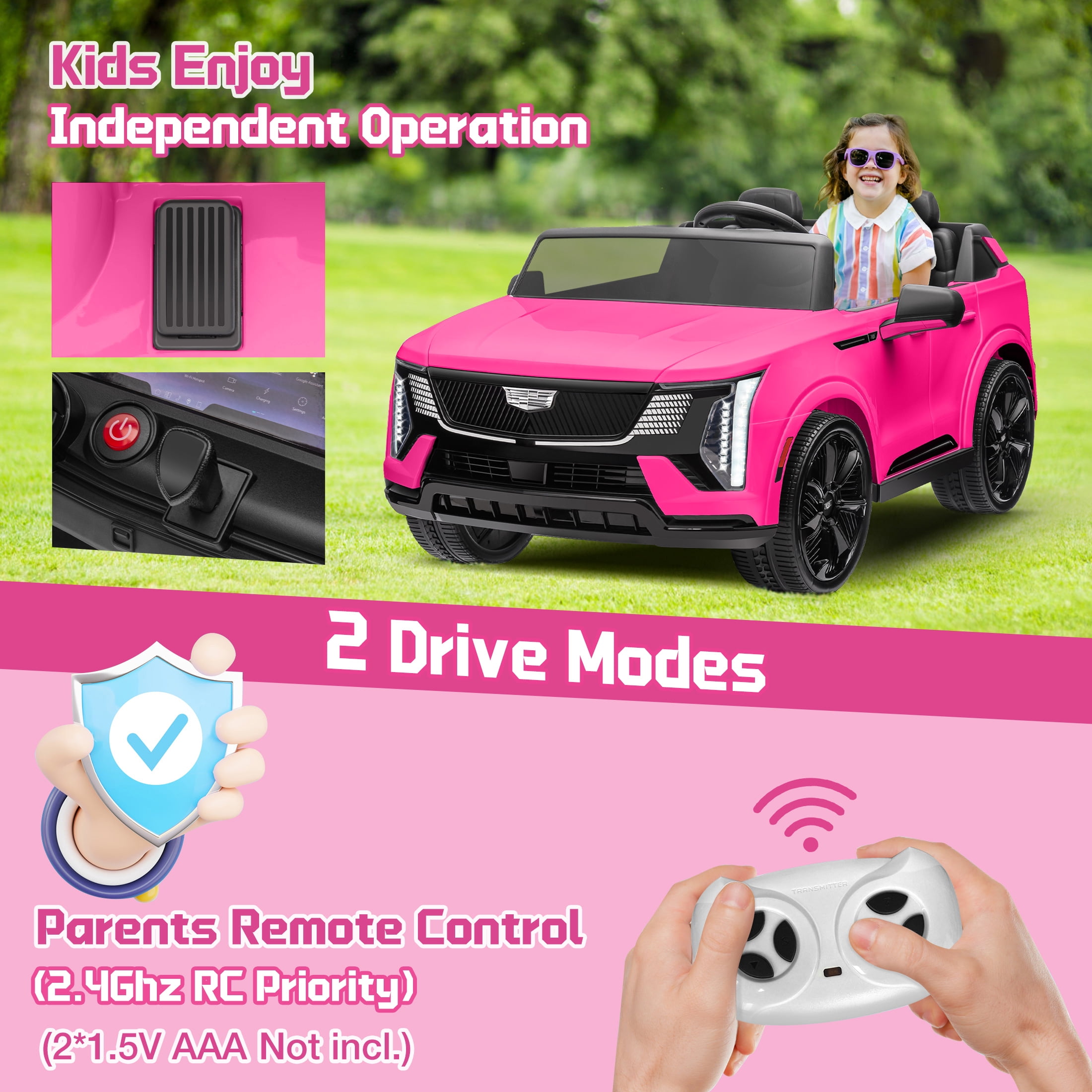 24V 2 Seater Ride on Cars, Licensed Cadillac Escalade IQ Powered Ride on Toys Truck with Remote Control, 4 Wheels Spring Suspension, LED Light, Electric Cars for Kids Ages 3-8 Gifts, Pink
