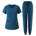 thumbnail image 3 of VBVC Women's 2 Piece Drawstring Jogger Scrub Set,Short Sleeve Scrub Top and Sweatpants For Women,Ladies Stretchy Nursing Uniform with Pockets,Blue,S-2XL, 3 of 10