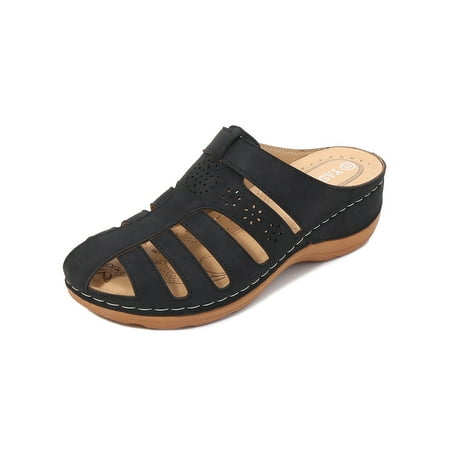 

SIMANLAN Ladies Lightweight Backless Clogs Summer Casual Hollow Out Mules Womens Beach Thick Sole Gladiator Shoes