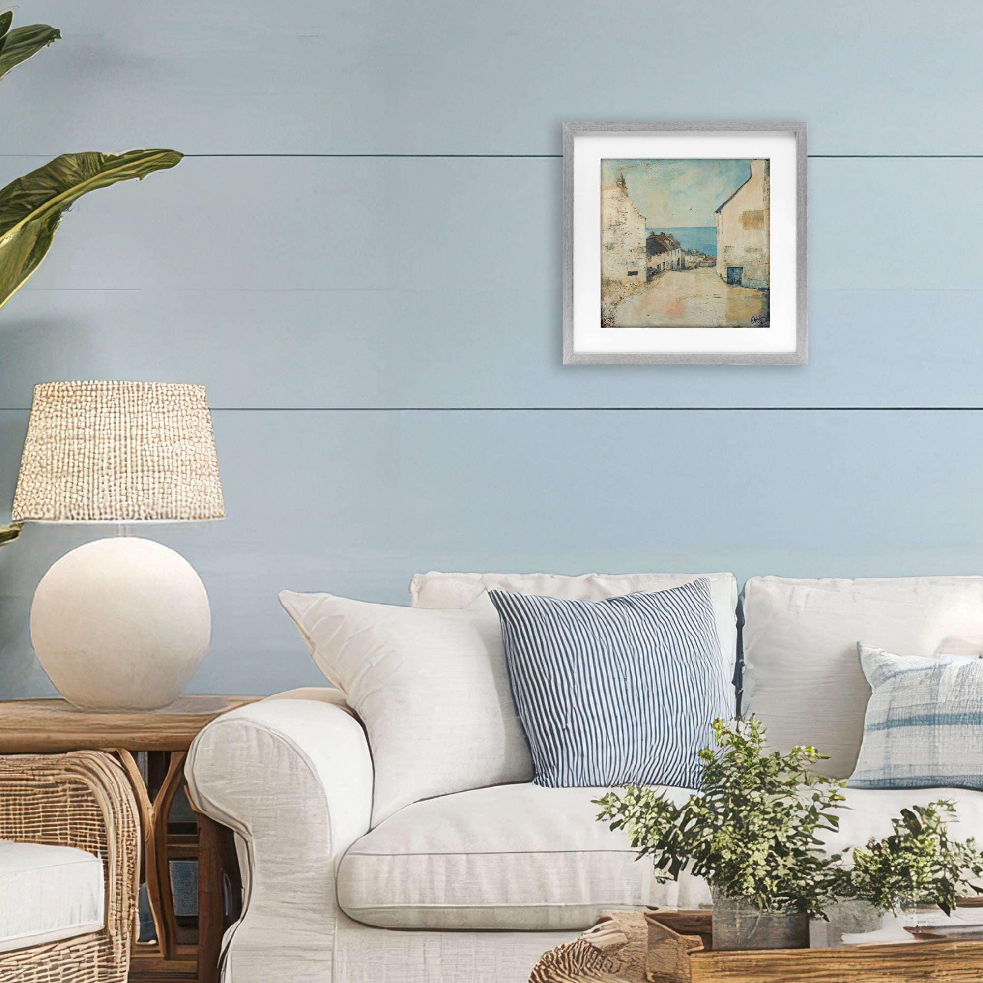 Stupell Industries Coastal Town Walk Gray Framed Print Under Glass, design by Opal Edison