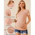 thumbnail image 4 of Ekouaer Womens Maternity Shirts 3 Packs V Neck Tops Tunic Pregnancy Clothes Side Ruched Short Sleeve Casual T Shirt S-XXL, 4 of 5