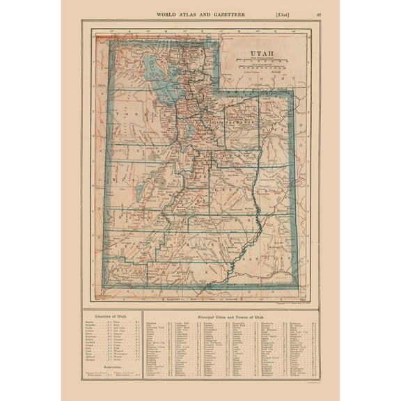 Historic State Map - Utah - Reynold 1921 - 23 x 33.08 - Vintage Wall Art