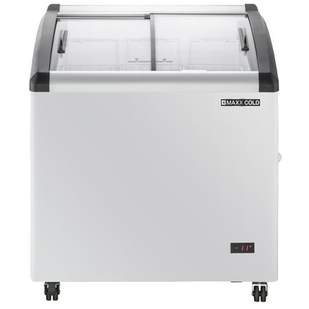 Maxx Cold Curved Glass Top Chest Freezer Display, 31.5"W, 4.87 cu. ft. Storage Capacity, Equipped with (3) Wire Baskets, in White (MXF32CHC-3)