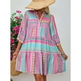 thumbnail image 5 of Women'S 3/4 Long Sleeve Dresses Casual V Neck Print Button Flowy Boho Mini Beach Dress As Shown S, 5 of 10