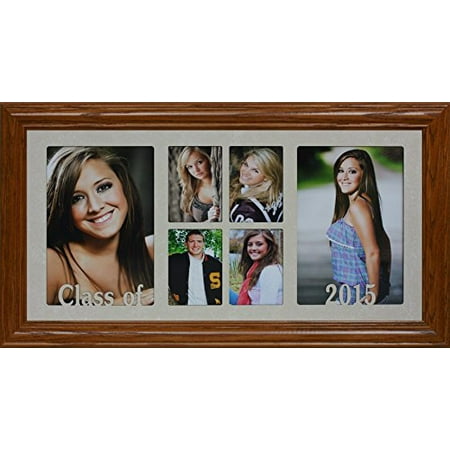 Cream Photo Frame Collage 7X14 Class Of 2015~6-Opening Portrait Collage Picture Frame ~ Cream Marbled Matboard & Frame (Fruitwood) ()