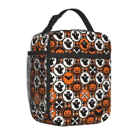 Ghost Lunch Bag Insulated Reusable Cooler Tote Spooky Cute Portable Meal Prep Bag Side Mesh Pocket Work Office Picnic