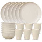 TINANA Wheat Straw Dinnerware Sets, Service for 6, 18 PCS Unbreakable Plastic Dinnerware, Freezer Dishwasher Safe - Beige