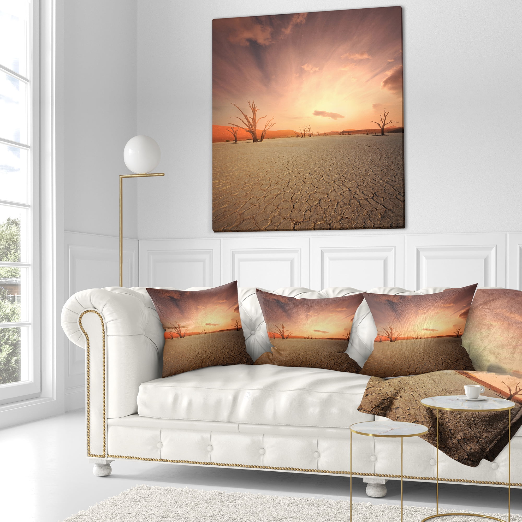Designart Namib Desert Beautiful Cracked Land - African Landscape Printed Throw Pillow - 16x16