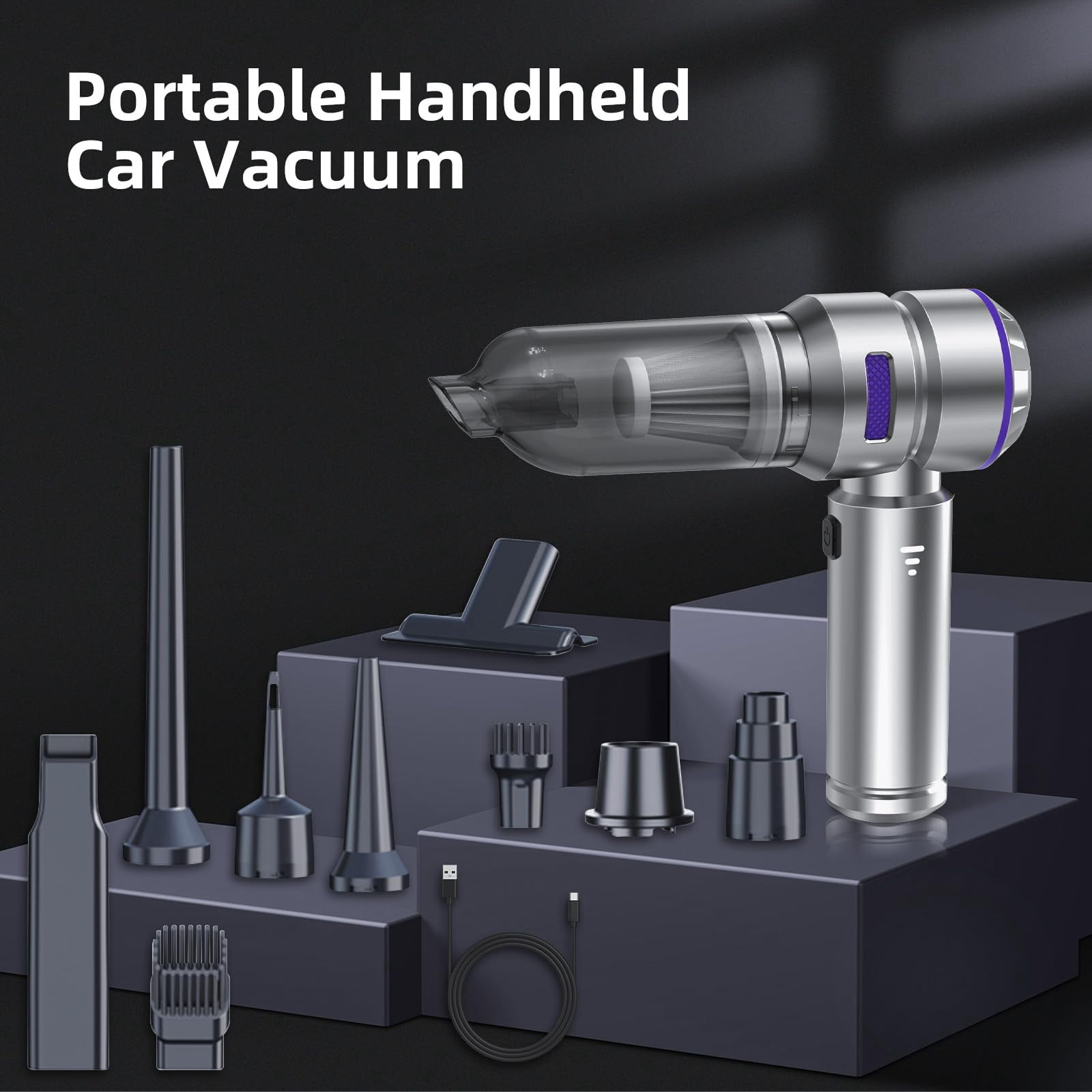 Godboat Portable Cordless Car Vacuum Cleaner, High Power 22000PA Car Vacuums 4 in 1 Compressed Air Duster & Air Blower & Pump Hand Held Vacuum with Brushless Motor for Cars Home Office