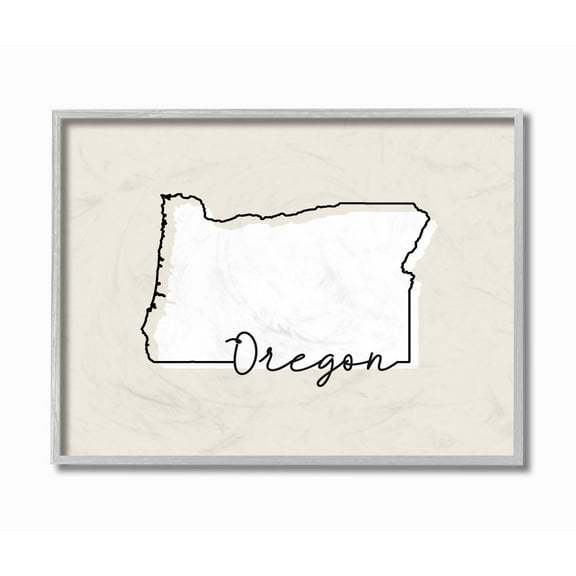 Stupell Industries Oregon Home State Map Neutral Print Design Gray Farmhouse Rustic Framed Giclee Texturized Art by Daphne Polselli