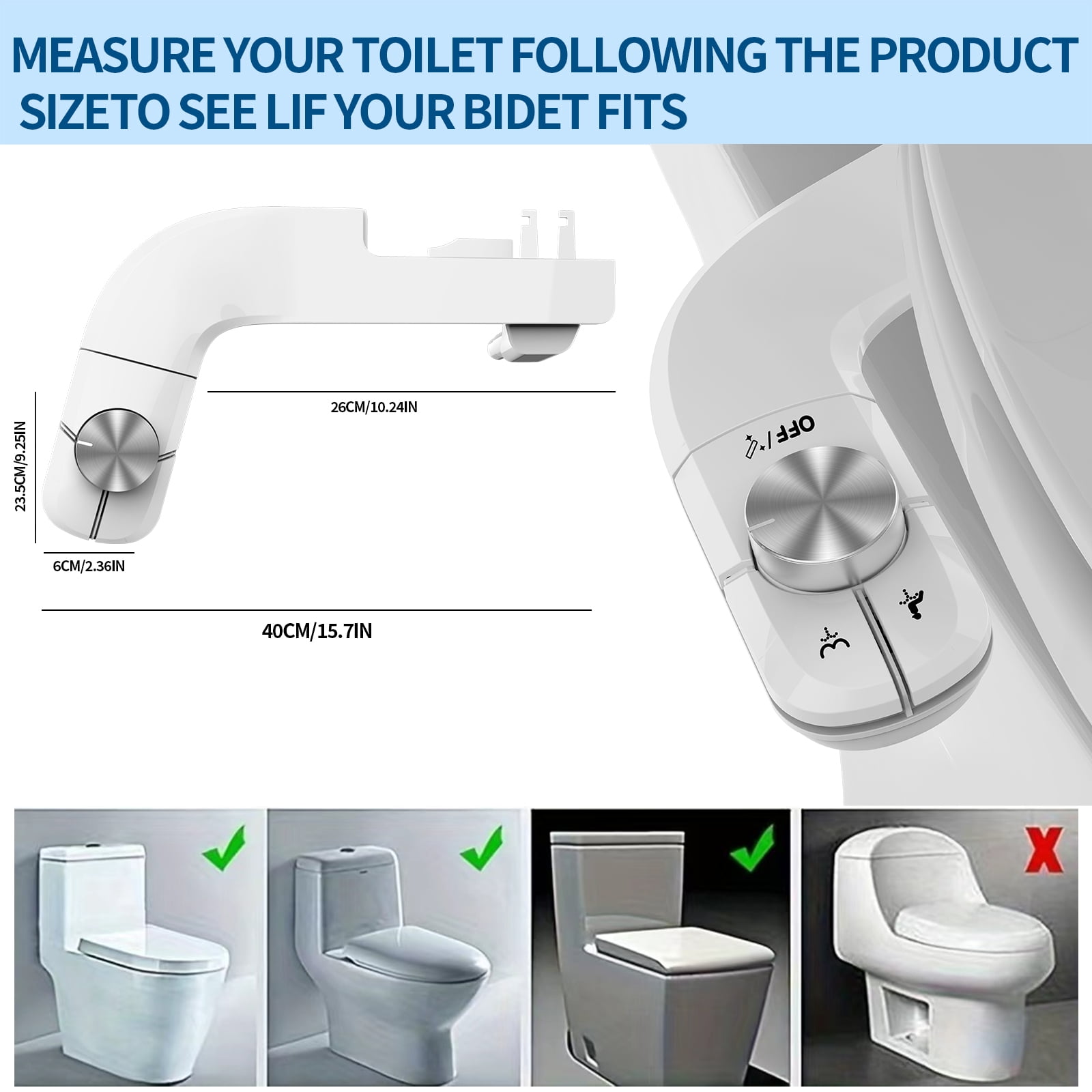Jinxell Bidet Attachment, Non-Electric Cold Water Bidet Toilet Seat Attachment with Pressure Controls, Retractable Self-Cleaning Dual Nozzles for Frontal & Rear Wash