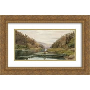 Julian Ashton 2x Matted 24x18 Gold Ornate Framed Art Print 'Boatman on the Hawkesbury River, at Cole and Candle Creek, near Akuna Bay '