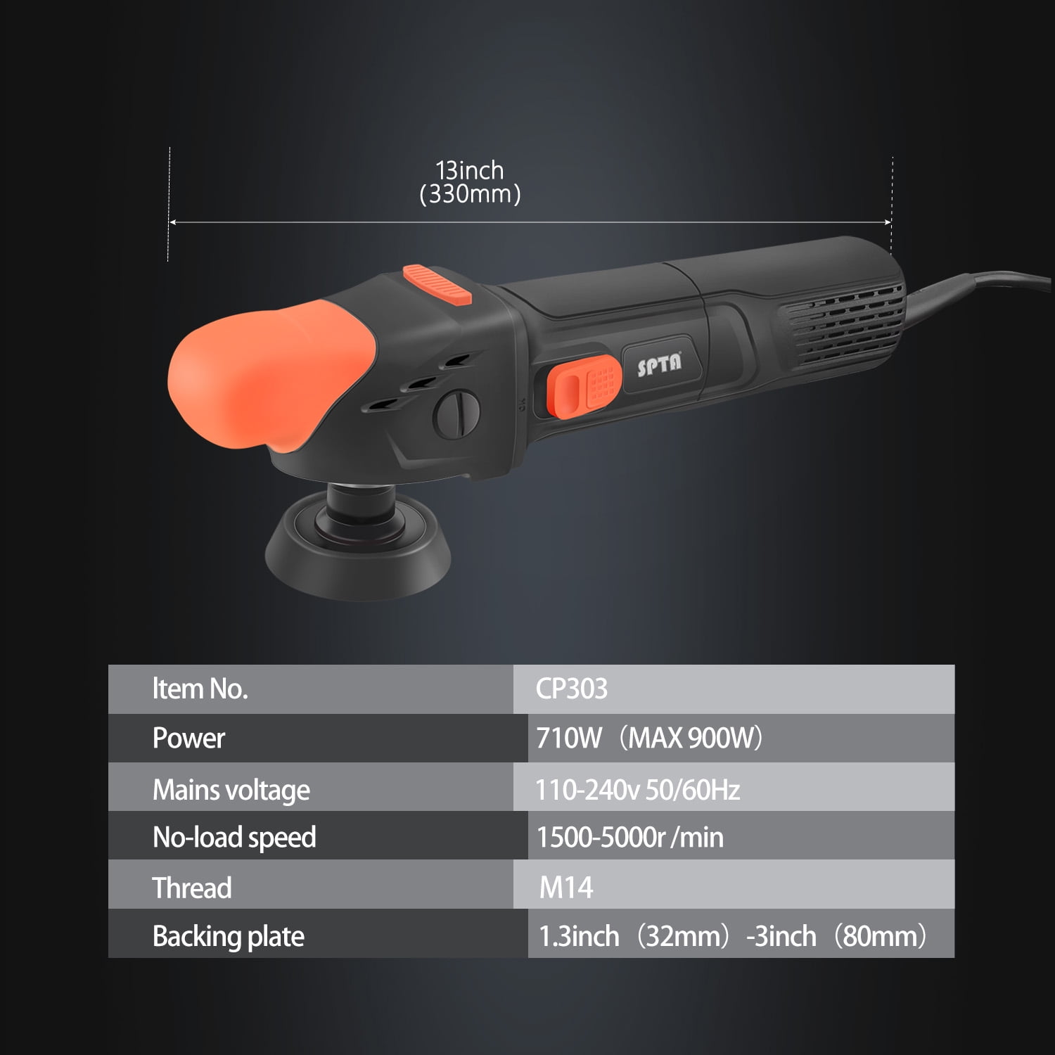 SPTA 3 Inch Digital Long Throw Car Rotary Polisher Mini Polishing Machine Buffer Detaiing