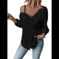 thumbnail image 3 of Blusa Asimétrica con Hombros Descubiertos y Larga Abotonada para Mujer, Color Negro, Talla S, 3 of 6
