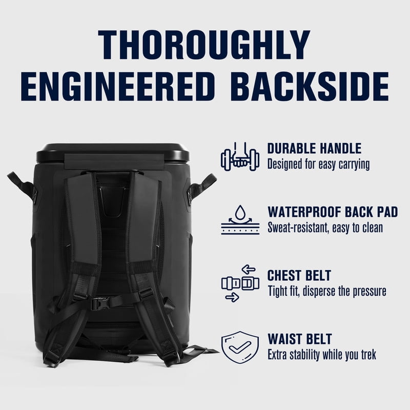 Novoto Magnetic Backpack Cooler 30Can, Zipperless Design, Insulated Soft Sided Cooler Bag for Men & Women, Portable Lunch Bag for Tailgating, Beach, Picnic, Kayak (Anchor)