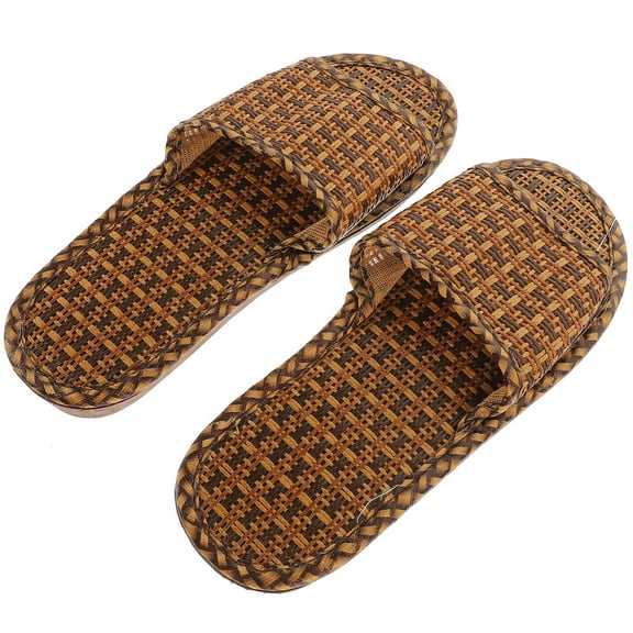 ULTNICE Bamboo Straw Slippers for Home Use Lightweight Comfortable OpenToe Sandals with AntiSlip Sole Light Brown