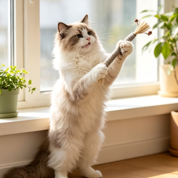 AuroraX Silvervine Cat Chew Wand Natural Sisal Rope Cat Wand Durable Non-Toxic Teeth Cleaning Long Lasting Interactive Cat Toy for Boredom Relief Brown