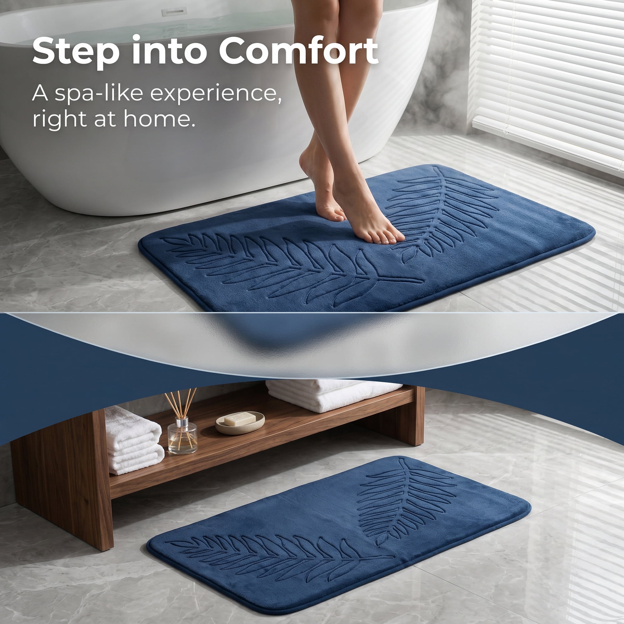 Unique Bargains Thick Absorbent Plush Non Slip Microfiber Bath Mat Navy Blue 24" x 16"
