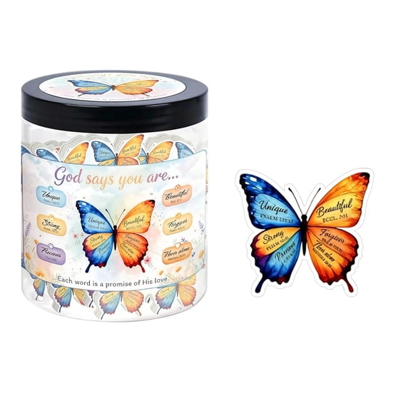Positive Energy Butterfly Design Encouragement Note Jar with 60 Inspirational Cards, Anxiety Reduction Gift, Home Office Desk Decor for Motivation,White