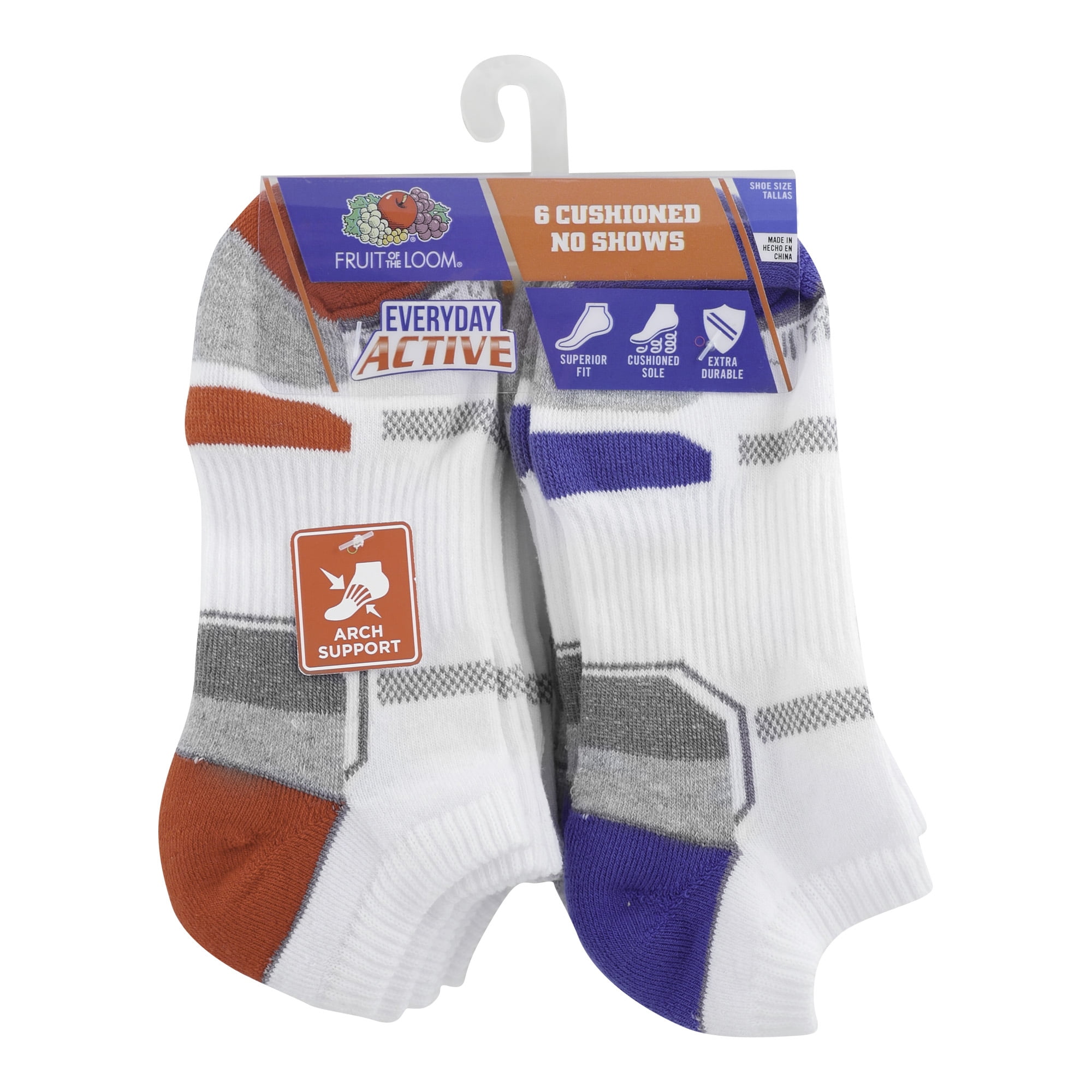 Fruit of the Loom Boys 6 Pack No Show Eveyday Active Socks