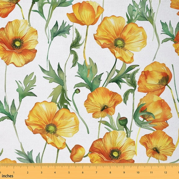 Castle Fairy Floral Poppy Fabric by the Yard 1 Yard,Spring Graden Home Decor Fabric by the Yard,Chic Flower Room Decor Fabric by the Yard,Lightweight Room Decor