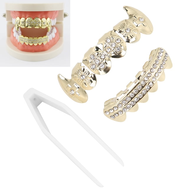 Hip Hop Teeth Set, Electroplate Hip Hop Reusable Non Fading False Teeth Set Festival Decoration Teeth Bracket