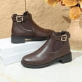 thumbnail image 5 of Chelsea Boots Women Stretch Slip on Round Toe Low Heel Ankle Booties Buckle Ankle Strap Fall Winter Casual Dress Boots, 5 of 7