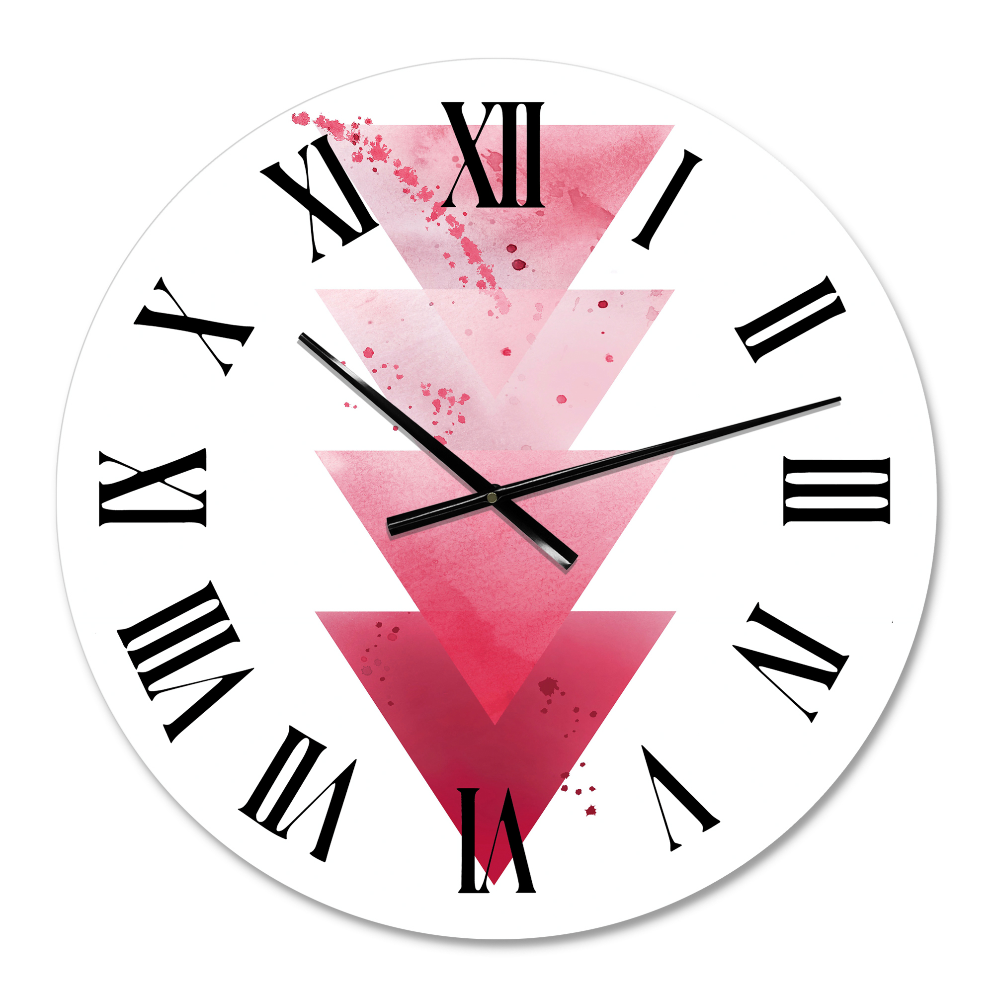 Designart 'Red Triangles Abstract Geometric Art Composition' Modern Wall Clock