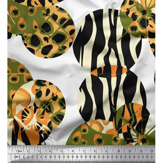 Soimoi White Rayon Crepe Fabric Leopard & Wild Animal Skin Print Fabric by Yard 46 Inch Wide