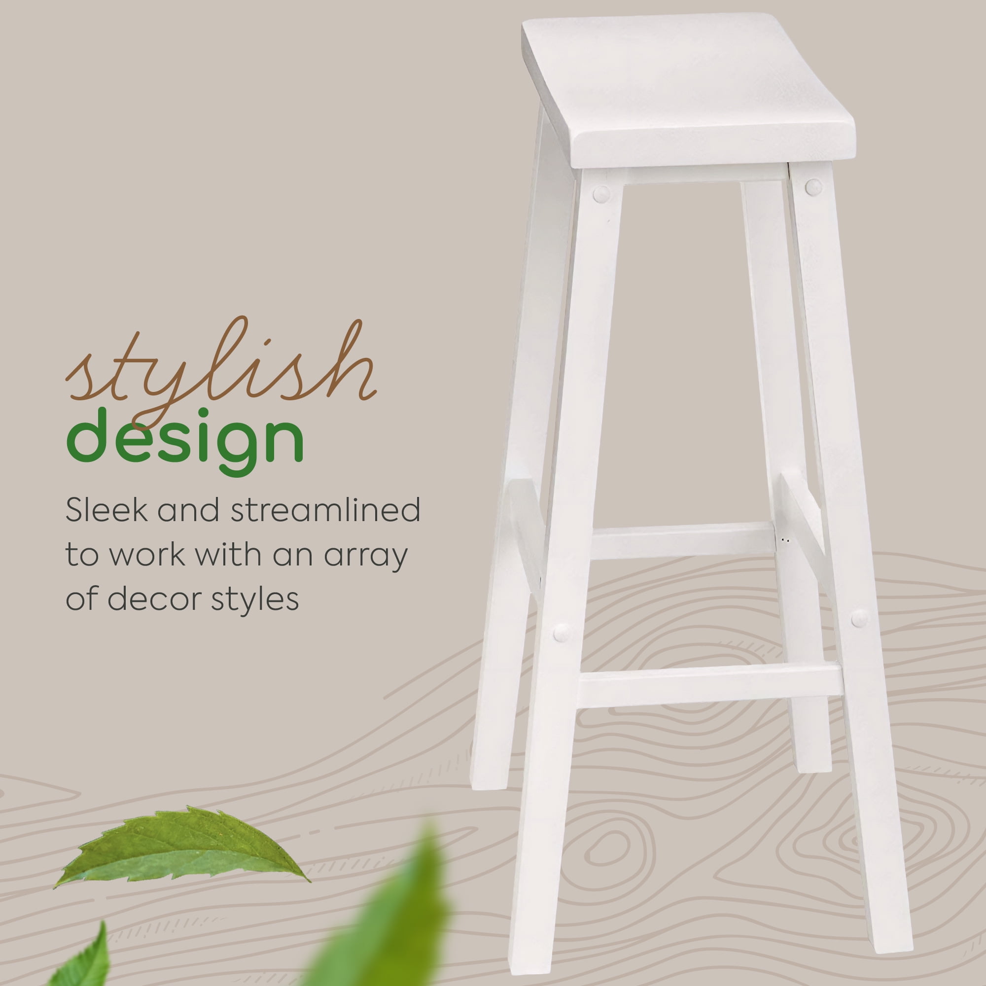 PJ Wood Saddle-Seat 29 Inch Kitchen and Bar Counter Stool, White, Set of 2