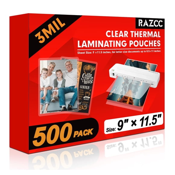 Láminas laminadoras RAZCC, paquete de 500 unidades, transparentes, térmicas, 3 mil, 23 x 29 cm