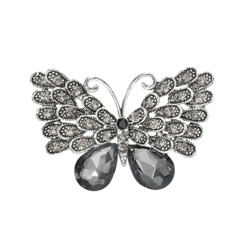 Heiheiup New Vintage Silver Big Butterfly Diamond Brooch Fashion Fine  Jewelry Brooches Women Rose Brooches for 