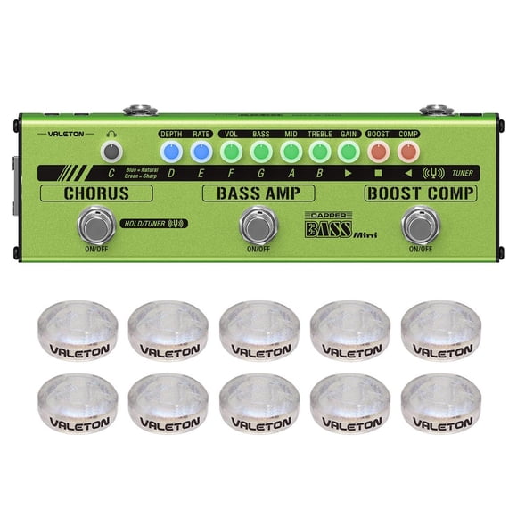 Pedal de Efectos Múltiples Valeton Bass Verde Amplificador Analógico Boost Comp Chorus para Bajo