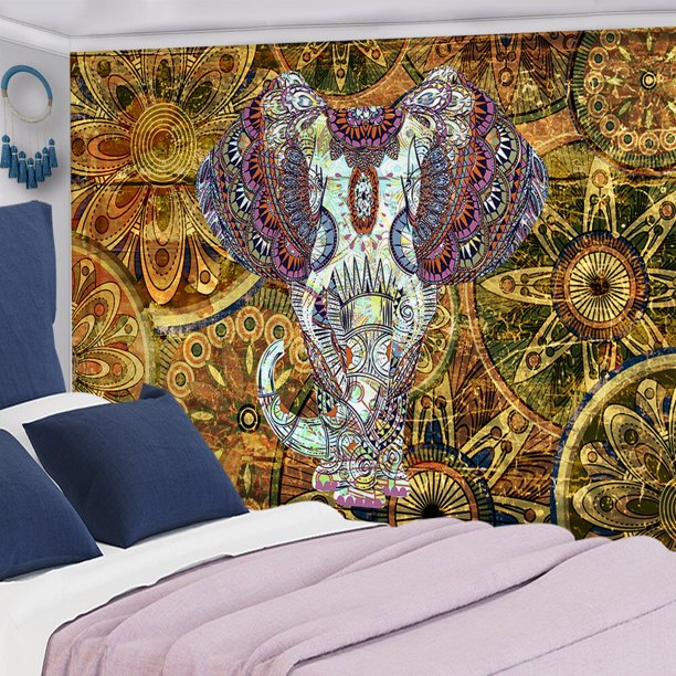 Tapiz De Pared Elefante Flor (100X75Cm) Likrtyny Arte Deco