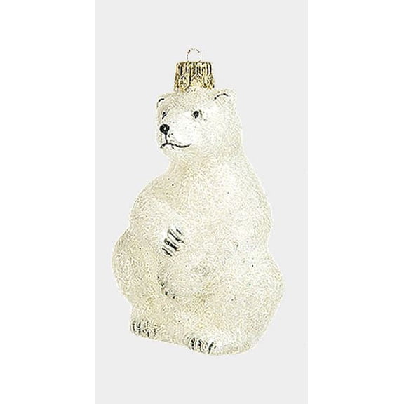 Polar Bear Wildlife Polish Mouth Blown Glass Christmas Ornament Decoration