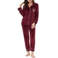 thumbnail image 2 of INSPIRE CHIC Women's Pajama Sets Sleepwear Button Down Soft Night Suit Lounge Sets M Deep Red, 2 of 6