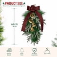 thumbnail image 3 of Artificial Teardrop Christmas Wall Hanging Wreath, Upside‑Down Garland with Velvet Bow & Copper Bells, Pre‑Made Ornament for Front Door, Mantel, Porch Xmas Decor, 3 of 9