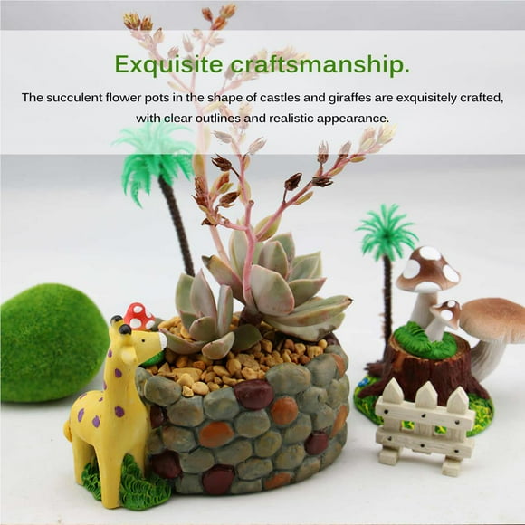 Exquisite Workmanship Resin Succulent Flower Pot Giraffe Cobblestone Flower Moss Succulent Micro Landscape Balcony Resin Decoration