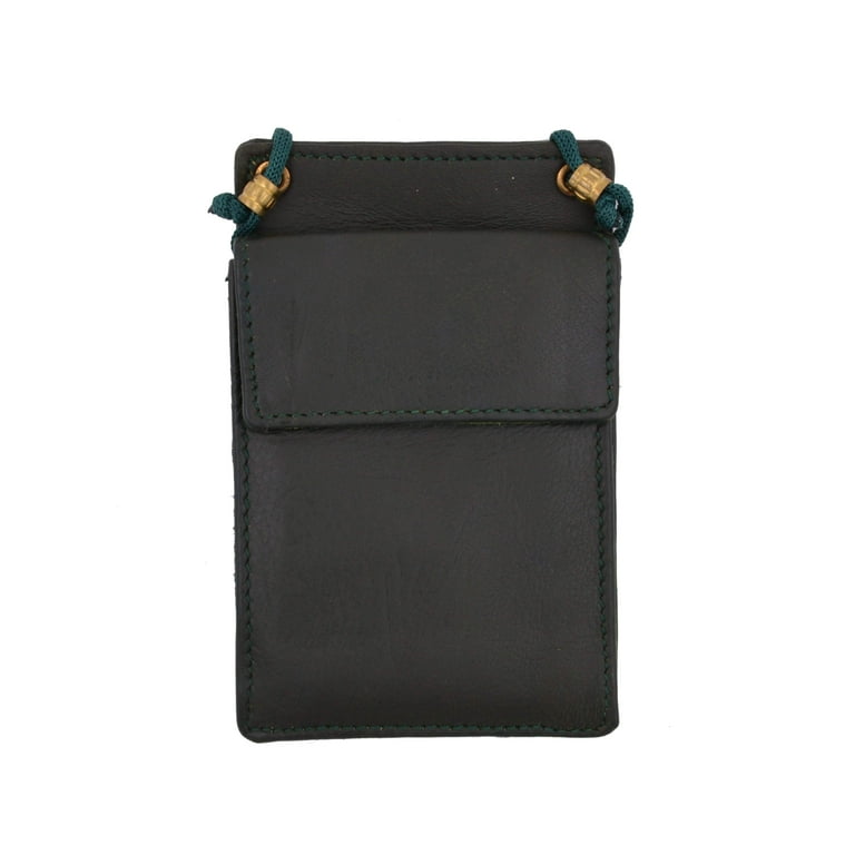 Leather ID Card Badge Holder Neck Pouch Ring Wallet With Strap New Black