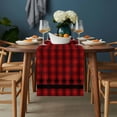 thumbnail image 2 of Red Black Plaid Table Runner - 120 Inch Long, Kitchen Dining Table Runner Dresser Scarves, Country Vintage Star Abstract Gingham Farmhouse Decor for Coffee Tables Wedding Party Banquet, 2 of 8