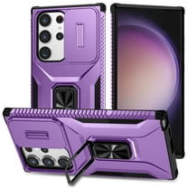 ELEHOLD for Samsung Galaxy S24 Ultra Case with Slide Camera Lens Protector Cover 360° Rotation Metal Ring Kickstand Impact-Resistant Shockproof Support Magnetic Car Mount Rugged Case - Purple