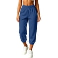 thumbnail image 3 of Women's Elastic Waist Capri Sweatpants, Durable & Long-Lasting Cuffed Hem Casual Jogger Pants with Side Pockets for Winter Daily Lounge Gym Outdoor | TruBelle,Blue S, 3 of 7
